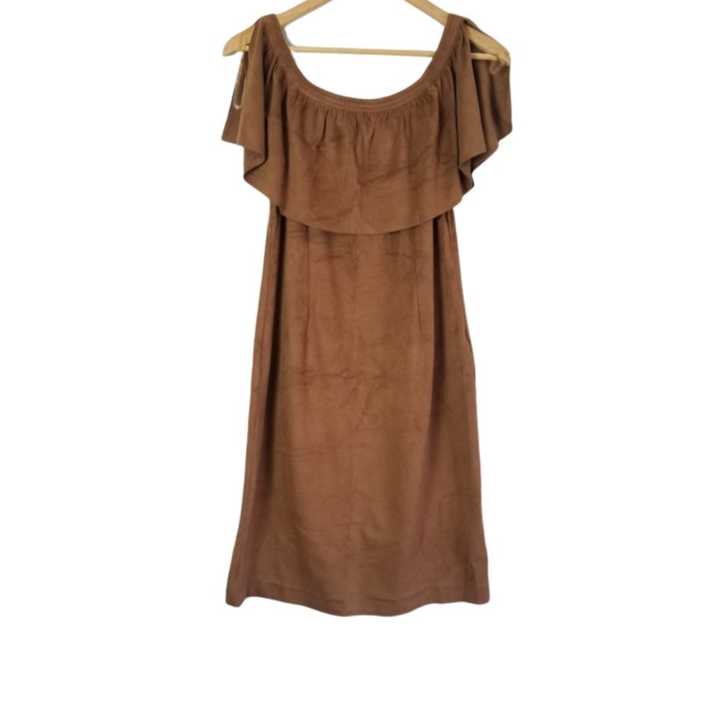 Chico's suede off the shoulder tan dress size Small (213)